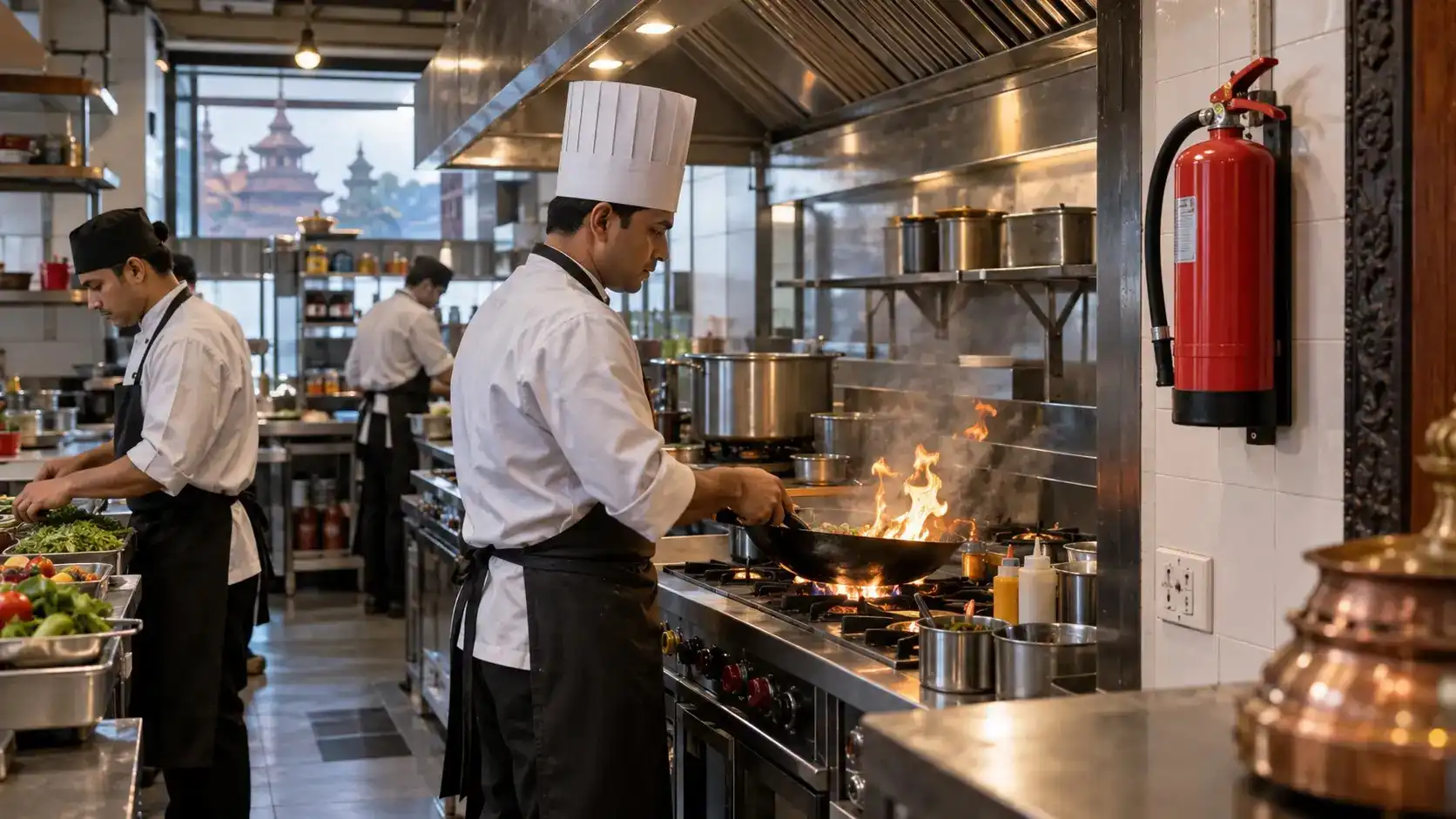 fire extinguisher in commercial restaurants and kitchen