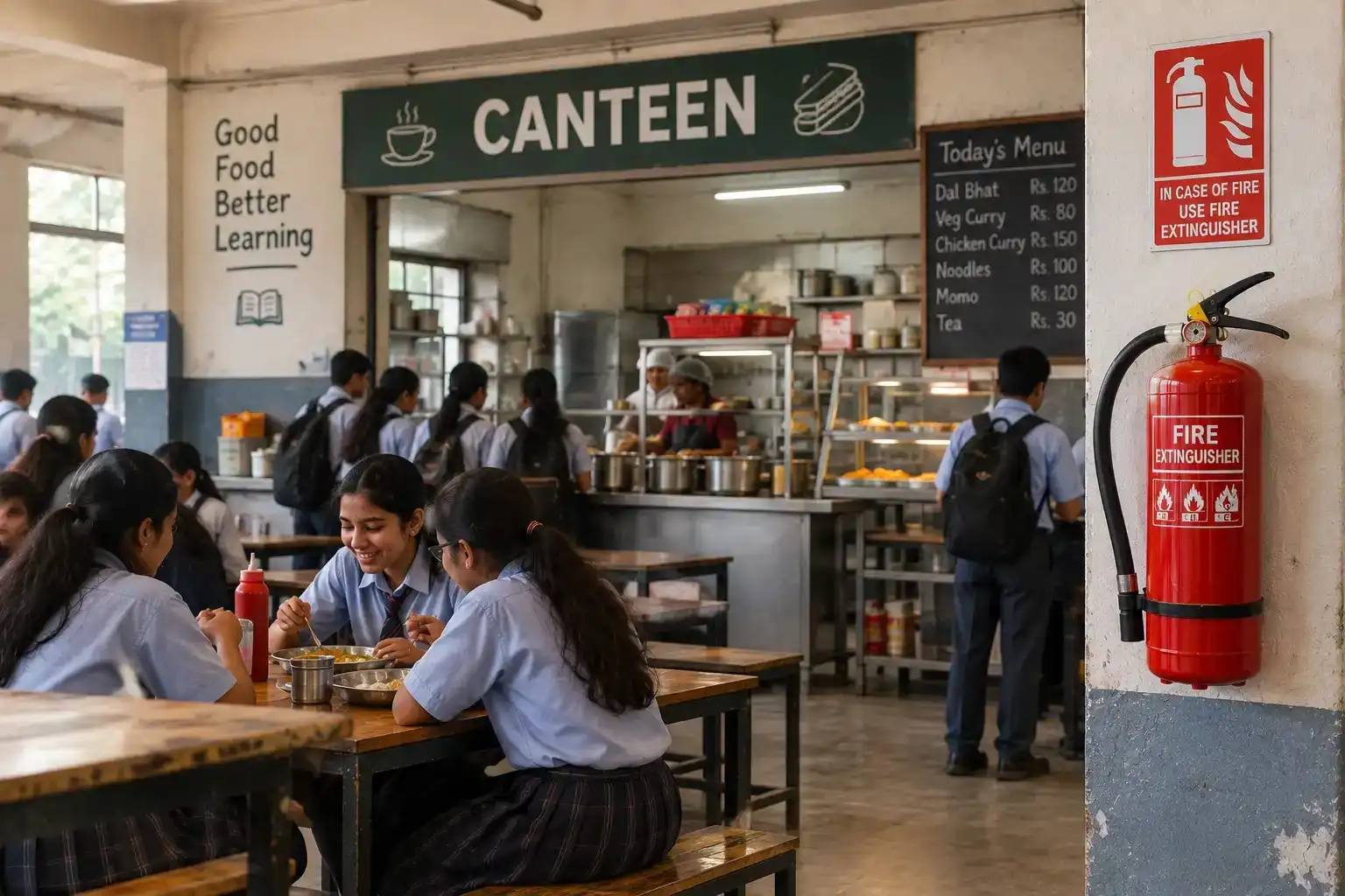 fire extinguisher in school canteen