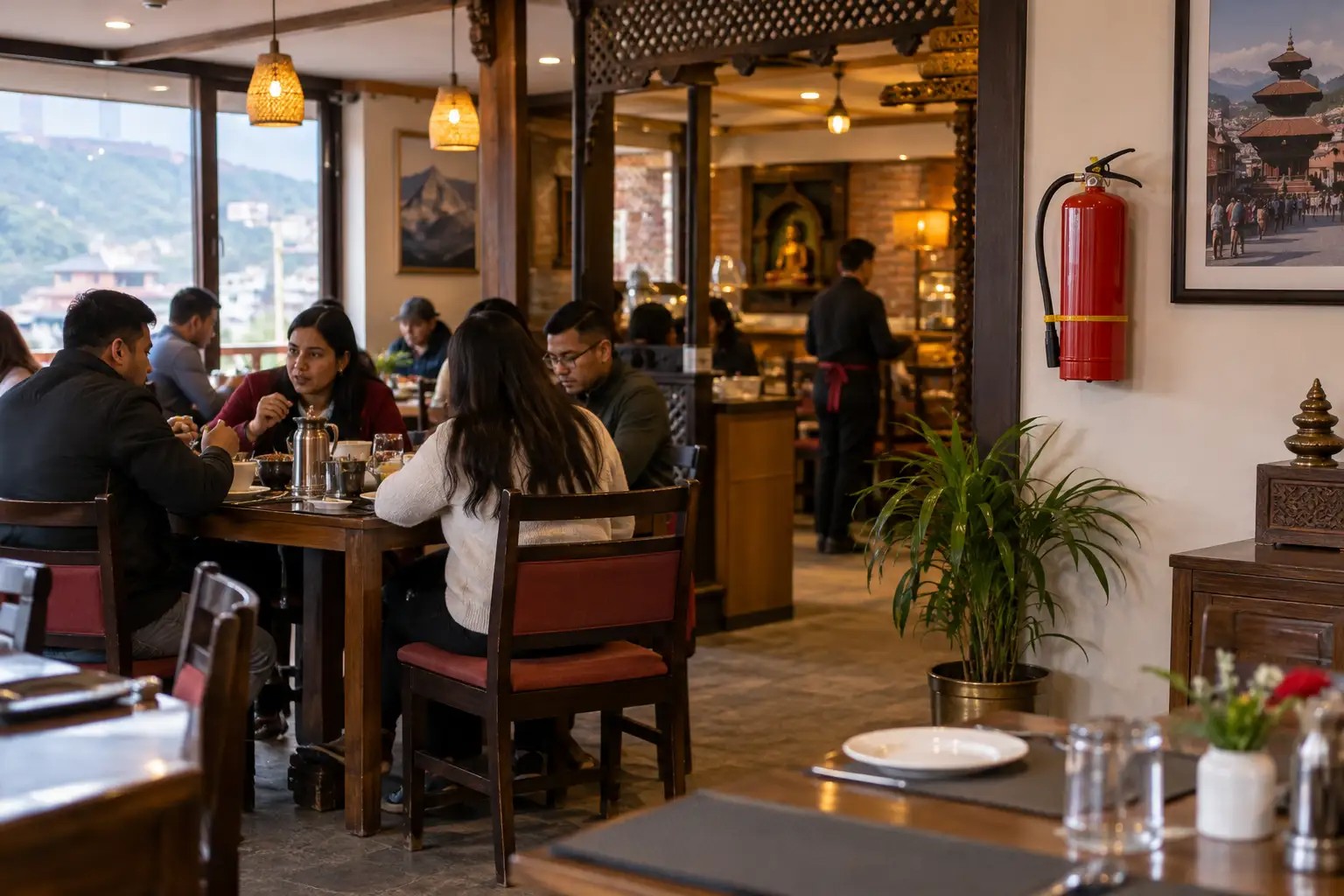 fire extinguisher in dining area
